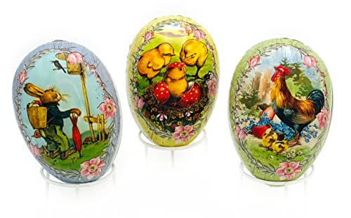 Nestler Ostereier zum Befüllen, Motiv: Osterglück, Hase, Küken, Hahn, Handgemachte Eier aus Pappe - Liebevolles Ostergeschenk (15 cm) von Nestler