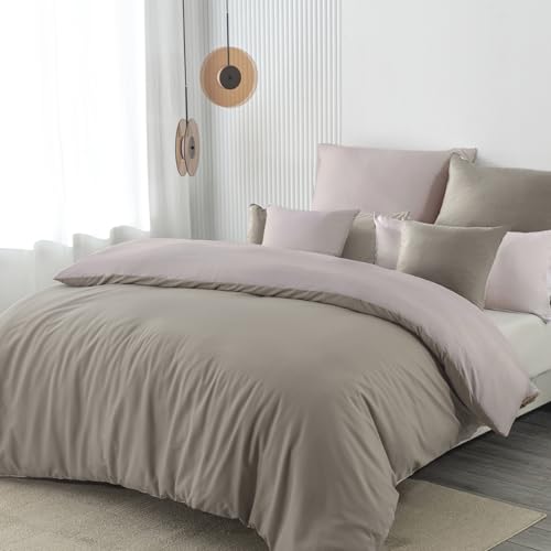 Nesture Bettwäsche 135x200 3teilig Taupe/Beige Bettwäsche Sets Microfaser Wendebettwäsche 135 x 200, weich & bügelfrei 1 Bettbezug + 1 Kissenbezug 80x80 + 1 kissenbezüge 40x80cm mit Reißverschluss von Nesture