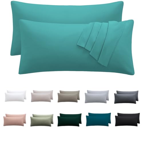 Nesture Kissenbezug 30 x 50 2er Set - kopfkissenbezug 30x50 cm Türkis, 100% Mikrofaser kissenbezüge mit Reißverschluss, Weich und Bügelfrei von Nesture