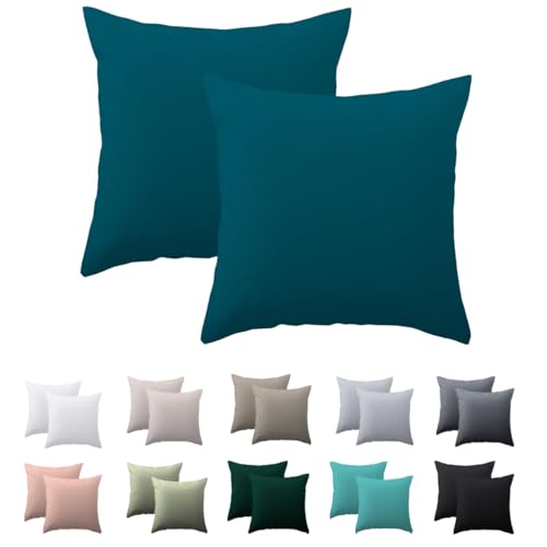 Nesture Kissenbezug 40 x 40 2er Set - kopfkissenbezug 40x40 cm Petrol, 100% Mikrofaser kissenbezüge mit Reißverschluss, Weich und Bügelfrei von Nesture