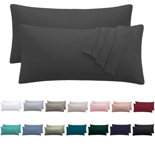 Nesture Kissenbezug 40 x 60 2er Set - kopfkissenbezug 40x60 cm Anthrazit, 100% Mikrofaser kissenbezüge mit Reißverschluss, Weich und Bügelfrei von Nesture