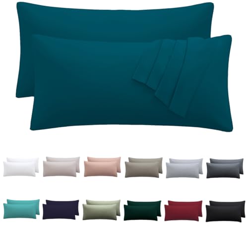 Nesture Kissenbezug 40 x 70 2er Set - kopfkissenbezug 40x70 cm Petrol, 100% Mikrofaser kissenbezüge mit Reißverschluss, Weich und Bügelfrei von Nesture