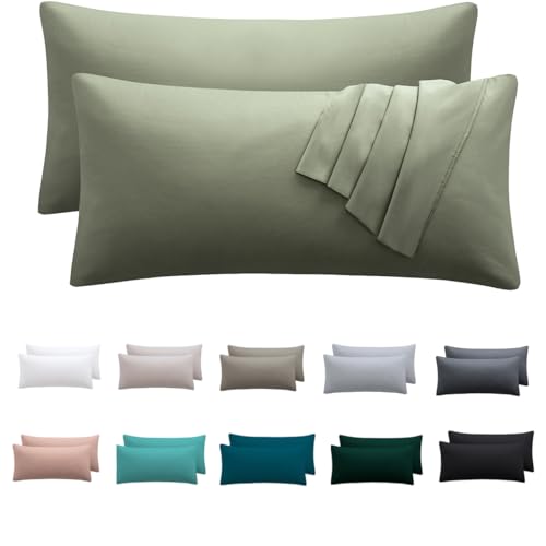 Nesture Kissenbezug 40 x 70 2er Set - kopfkissenbezug 40x70 cm Salbeigrünt, 100% Mikrofaser kissenbezüge mit Reißverschluss, Weich und Bügelfrei von Nesture