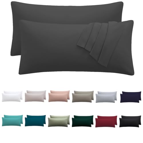 Nesture Kissenbezug 40 x 80 2er Set - kopfkissenbezug 40x80 cm Anthrazit, 100% Mikrofaser kissenbezüge mit Reißverschluss, Weich und Bügelfrei von Nesture
