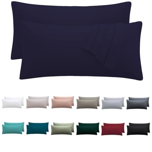 Nesture Kissenbezug 40 x 80 2er Set - kopfkissenbezug 40x80 cm Dunkelblau, 100% Mikrofaser kissenbezüge mit Reißverschluss, Weich und Bügelfrei von Nesture