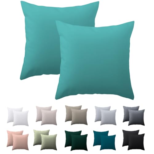 Nesture Kissenbezug 80 x 80 2er Set - kopfkissenbezug 80x80 cm Türkis, 100% Mikrofaser kissenbezüge mit Reißverschluss, Weich und Bügelfrei von Nesture