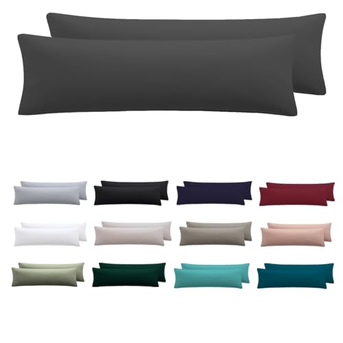 Nesture Seitenschläferkissen Bezug 40 x 145 2er Set - Kissenbezug 40x145 cm Anthrazit, 100% Mikrofaser kopfkissenbezug mit Reißverschluss, Weich und Bügelfrei von Nesture