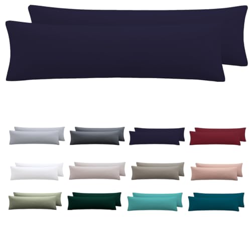 Nesture Seitenschläferkissen Bezug 40 x 145 2er Set - Kissenbezug 40x145 cm Dunkelblau, 100% Mikrofaser kopfkissenbezug mit Reißverschluss, Weich und Bügelfrei von Nesture