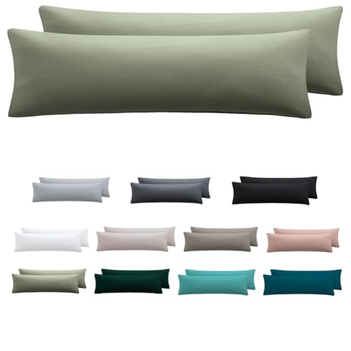 Nesture Seitenschläferkissen Bezug 40 x 145 2er Set - Kissenbezug 40x145 cm Salbeigrün, 100% Mikrofaser kopfkissenbezug mit Reißverschluss, Weich und Bügelfrei von Nesture