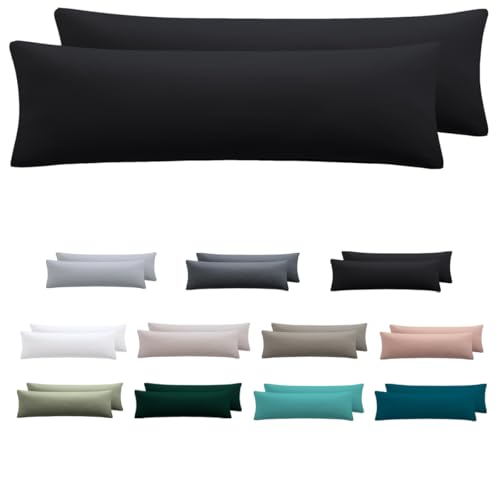 Nesture Seitenschläferkissen Bezug 40 x 145 2er Set - Kissenbezug 40x145 cm Schwarz, 100% Mikrofaser kopfkissenbezug mit Reißverschluss, Weich und Bügelfrei von Nesture
