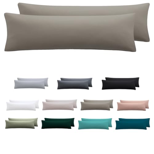 Nesture Seitenschläferkissen Bezug 40 x 145 2er Set - Kissenbezug 40x145 cm Taupe, 100% Mikrofaser kopfkissenbezug mit Reißverschluss, Weich und Bügelfrei von Nesture