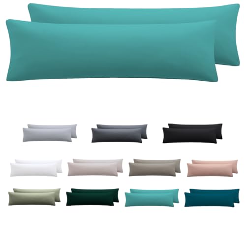 Nesture Seitenschläferkissen Bezug 40 x 145 2er Set - Kissenbezug 40x145 cm Türkis, 100% Mikrofaser kopfkissenbezug mit Reißverschluss, Weich und Bügelfrei von Nesture