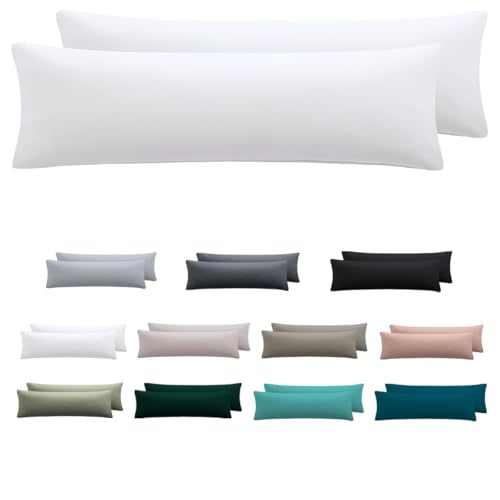 Nesture Seitenschläferkissen Bezug 40 x 145 2er Set - Kissenbezug 40x145 cm Weiß, 100% Mikrofaser kopfkissenbezug mit Reißverschluss, Weich und Bügelfrei von Nesture