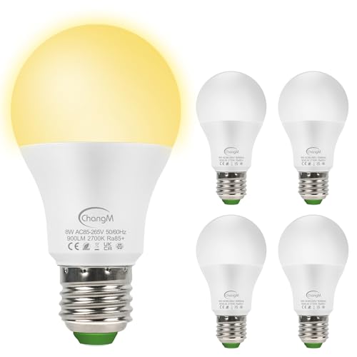 Dämmerungs bis Morgendämmerungs Glühbirne, Sensorbeleuchtung, 8W, intelligente automatische LED Glühbirnen mit automatischem Ein Ausschalten, Warmweiß E27 Innen Außenbeleuchtung Lampe 4 Pack von ChangM