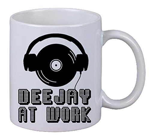 Netspares 119011013 Kaffee Tasse at Work Geschenk Spiel Fun Weihnachten Büro Musik DJ Deejay, Weiß von Netspares