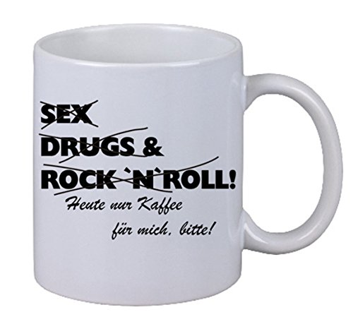 Netspares 118674700 Tasse Sex Drugs & Rock`n Roll Geschenk Biker Rockabilly Musik Party Kneipe Bar, Weiß von Netspares