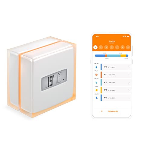 Netatmo Intelligenter und energieeffizienter Smart Thermostat-WiFi-Senken Sie Ihre Energiekosten & Steuern Sie die Heizung ferngesteuert über die App| Kompatibel mit einzelnen Heizsystemen, NTH01-AMZ von Netatmo