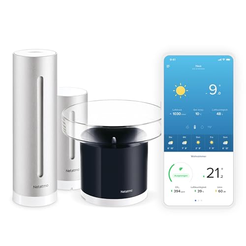 Netatmo Smarte Wetterstation mit Wandhalterung - WLAN, Funk, Innen- und Außensensor & Regenmesser Funk für die Netatmo Wetterstation, NRG01-WW von Netatmo