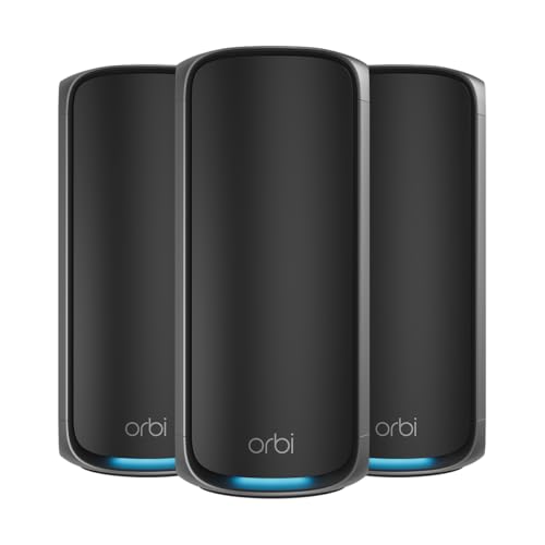 NETGEAR Orbi Next Generation 7 Mesh Quad-Band WLAN-System (RBE973SB)| WLAN-Router 7 + 2 Satelliten | Deckt 900 m² ab, 200 Geräte| BE27000, 27 Gbit/s | OK Sehr Dicke Wände| Kompatibel mit Allen Boxen von Netgear