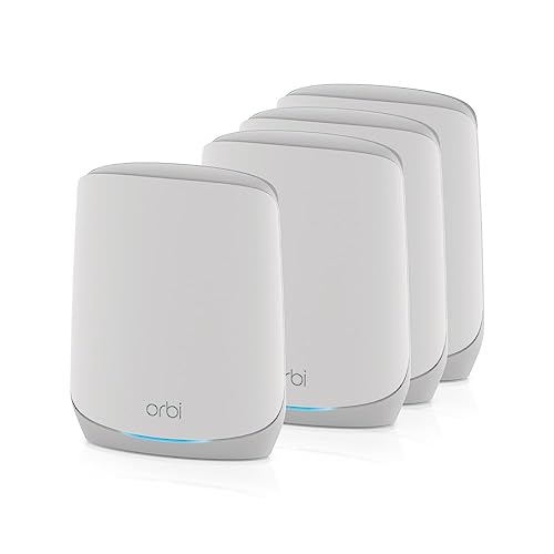 NETGEAR Orbi RBK764S WiFi 6 Mesh WLAN System (5400 MBit/s Geschwindigkeit, TriBand WiFi 6 Router + 3X Satellit, AX5400 für bis zu 700 m² Abdeckung, Smart Roaming für mehrere Stockwerke) von Netgear