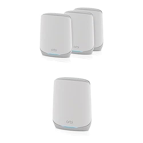 NETGEAR Orbi RBK765S WiFi 6 Mesh WLAN System (5400 MBit/s Geschwindigkeit, TriBand WiFi 6 Router + 4X Satellit, AX5400 für bis zu 875 m² Abdeckung, Smart Roaming für mehrere Stockwerke) von Netgear