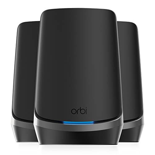 NETGEAR Orbi WiFi 6E Mesh Quad-Band WLAN System (RBKE963B) | WiFi 6E Router mit 2 Satelliten | Abdeckung bis zu 600 m² und 200 Geräte mit 10,8 GBit/s (AXE11000) | einfache App Installation von Netgear