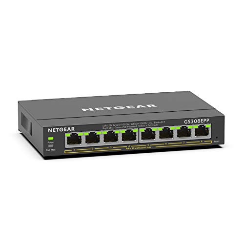 NETGEAR PoE Switch GS308EPP Gigabit Ethernet Plus Netzwerk-Switch mit 8 x PoE+ @ 123 W, Tisch- oder Wandhalterung von Netgear