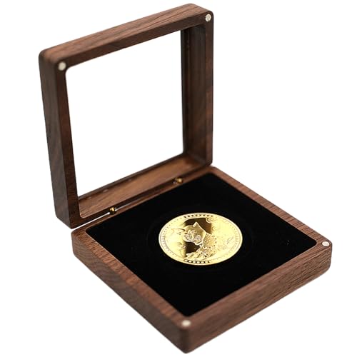 Challenge Coin Display -Hülle Walnussholz 4.1x4.1x1.6 in Schutzmünzen mit klarem oberen Abdeckungsmagnetverschluss 2 in Slot Challenge Holder Displaycoin von NethCasti