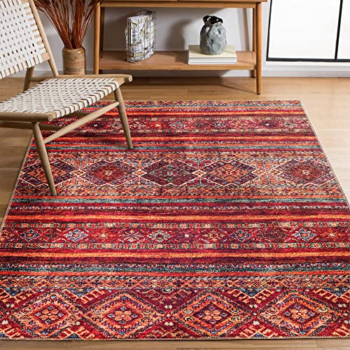 Netline Home - Teppich Waschbarer Teppich Rutschfest Waschbarer Teppich für Küche, Schlafzimmer, Flur, Wohnzimmer Teppich Orientalischer Designteppich Kurzflor (Rot, 80X150 CM), NLOOMX1005 von Netline Home