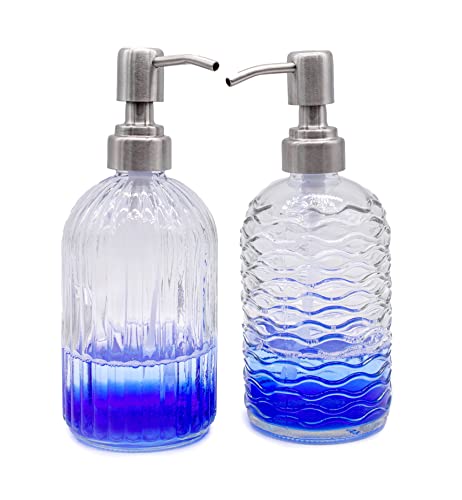 NetroxHome® Doppelpack Glas Seifenspender mit Edelstahlpumpe für Küche und Bad | 450ml nachfüllbar Dickes Glas und transparent | für Geschirrspülmittel, Shampoo, Seife von Netrox