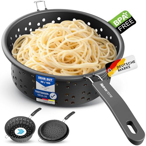 Netrox – faltbares Küchensieb aus Silikon – lebensmittelfreundlich, spülmaschinenfestes und BPA-Frei – Nudelsieb mit Griff für Topf und Küche – Abtropfsieb als Abgießhilfe Sieb für Nudeln Töpfe von Netrox