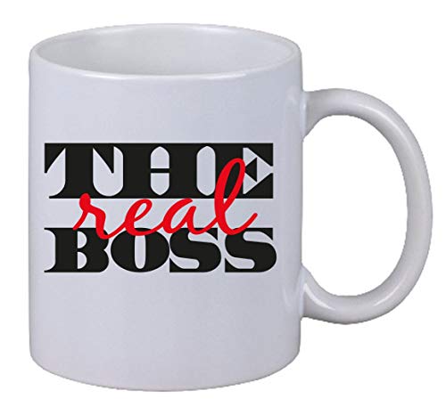 Netspares 131368606 Kaffee Tasse The Real Boss Chef Work Capo Arbeit Büro Geschenk Weihnachten NEU, Weiß von Netspares