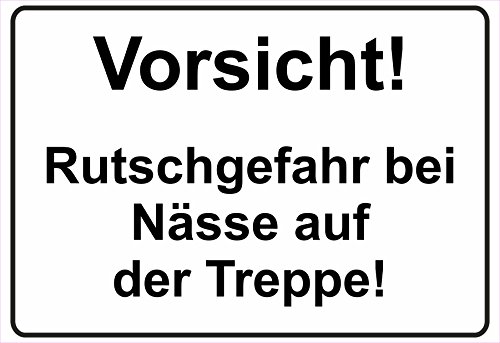Schild Hinweisschild Hinweis Vorsicht Rutschgefahr bei Nässe auf der Treppe von NetSpares
