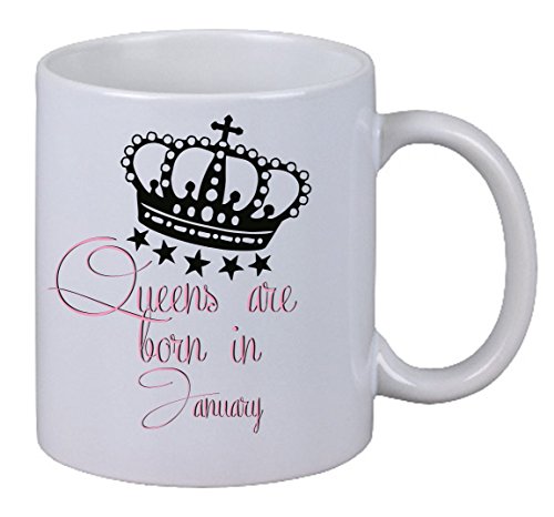 Netspares 141675182 Kaffee Tasse Queens are born in January Geburtstag Königin Monat Geschenk Büro, Weiß von Netspares