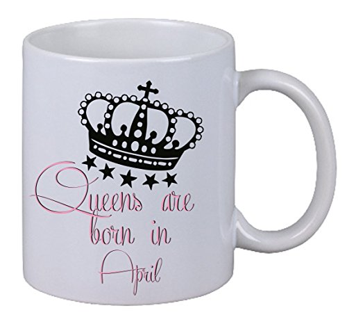 Netspares 141675265 Kaffee Tasse Queens are born in April Geburtstag Königin Monat Geschenk Büro, Weiß von Netspares