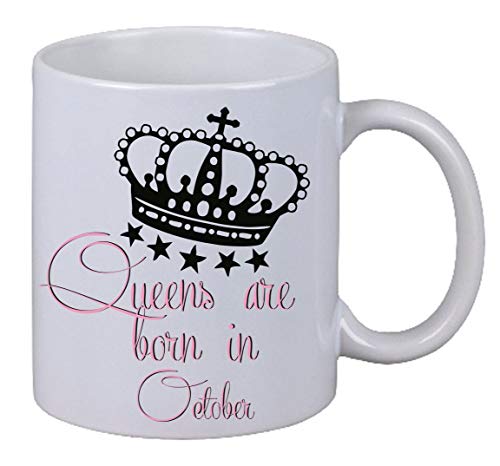 Netspares 141675328 Kaffee Tasse Queens are born in October Geburtstag Königin Monat Geschenk, Weiß von Netspares