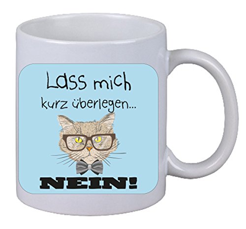 Netspares 144258535 Kaffee Tasse Lass mich kurz Überlegen NEIN Katze Cat Geschenk Weihnachten Büro, Weiß von Netspares