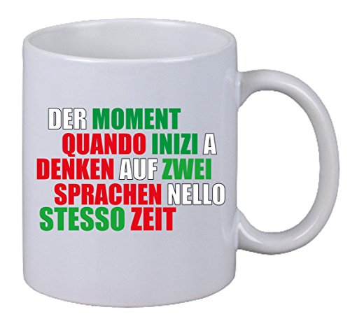 Netspares 144378994 Kaffee Tasse Der Moment Italienisch Deutsch Mix Lustig Spruch Fun Gag Geschenk, Weiß von Netspares