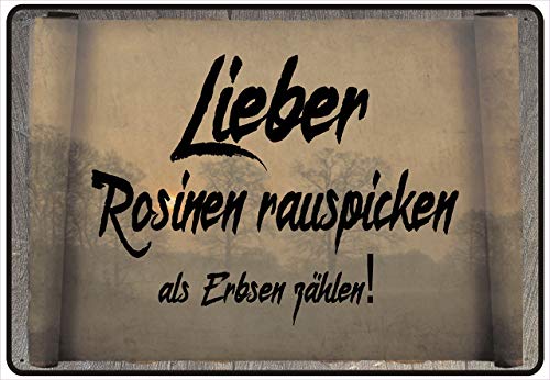 Schild Hinweisschild Hinweis Lieber Rosinen rauspicken als Erbsen zählen Fun von Netspares