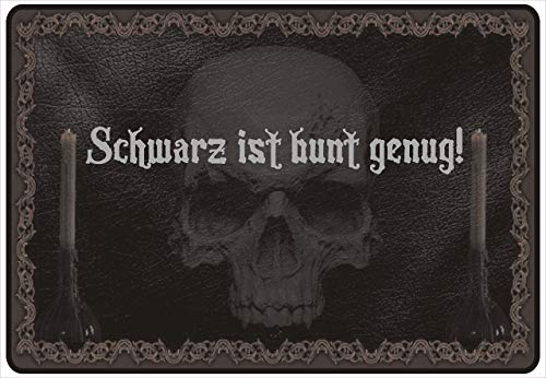 Schild Hinweisschild Hinweis Schwarz ist bunt genug Lustig Gothic Skull Bones von Netspares