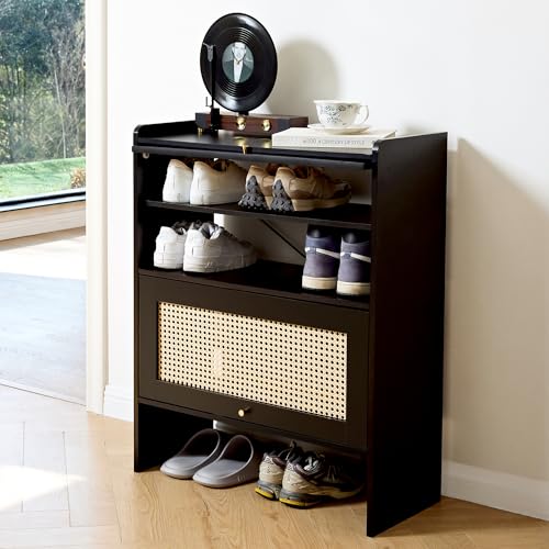 Netsatr Schuhschrank mit Türen, 5-stöckiger Schuhaufbewahrungsschrank mit verstellbaren Regalen, Schuhregal Organizer Schrank, Boho Rattan Bauernhaus Aufbewahrungsschrank für Eingang, Flur, Haustür Netsatr Schuhschrank mit Türen, 5-stöckiger Schuhaufbewahrungsschrank mit verstellbaren Regalen, Schuhregal Organizer Schrank, Boho Rattan Bauernhaus Aufbewahrungsschrank für Eingang, Flur, Haustür von Netstar Furnish