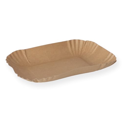 Nette 250 Pappschalen eckig 18 x 13 x 3 cm I Imbissteller braun unbeschichtet und fettdicht I für Pommes Currywurst etc. I recycelbar - umweltfreundlich I Pommesschalen rechteckig von Nette