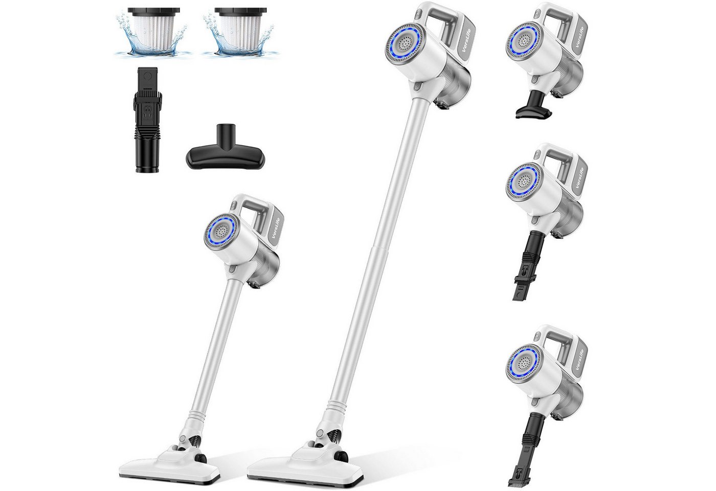 Nettlife Akku-Handstaubsauger echte 30/40/50 kPa Saugleistung 500-W-Motor 60 Minuten Laufzeit leise, 500 W, Geeignet für Treppen, Sofas, Betten, unter Tischen von Nettlife