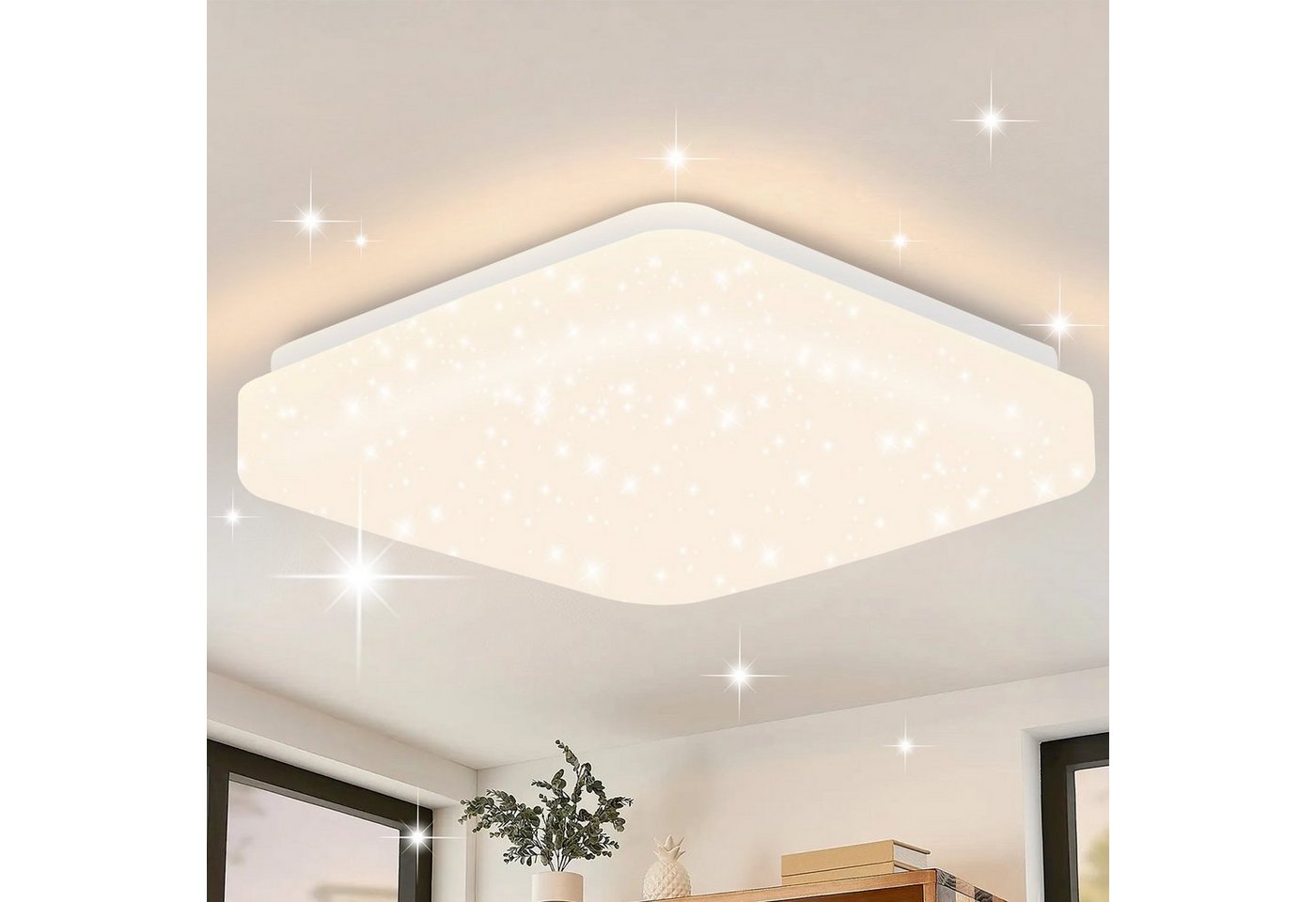 Nettlife LED Deckenleuchte Sternenhimmel Quadratisch 21cm 15W Deckenlampe, LED fest integriert, Warmweiß, Schlafzimmer Flur Küche Kinderzimmer Büro von Nettlife