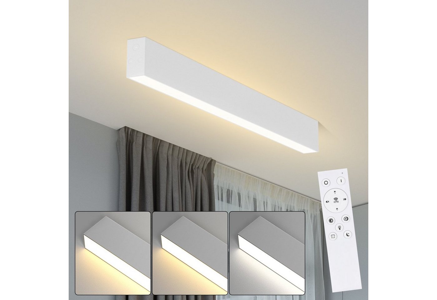 Nettlife Deckenleuchten Deckenlampe Schwarz 53CM Lang Decke Modern Deckenbeleuchtung, Dimmbar mit Fernbedienung, LED fest integriert, Warmweiß, Neutralweiß, Kaltweiß, für Wohnzimmer Schlafzimmer Küche Büro, 17W, 53x3,5x5,5cm von Nettlife