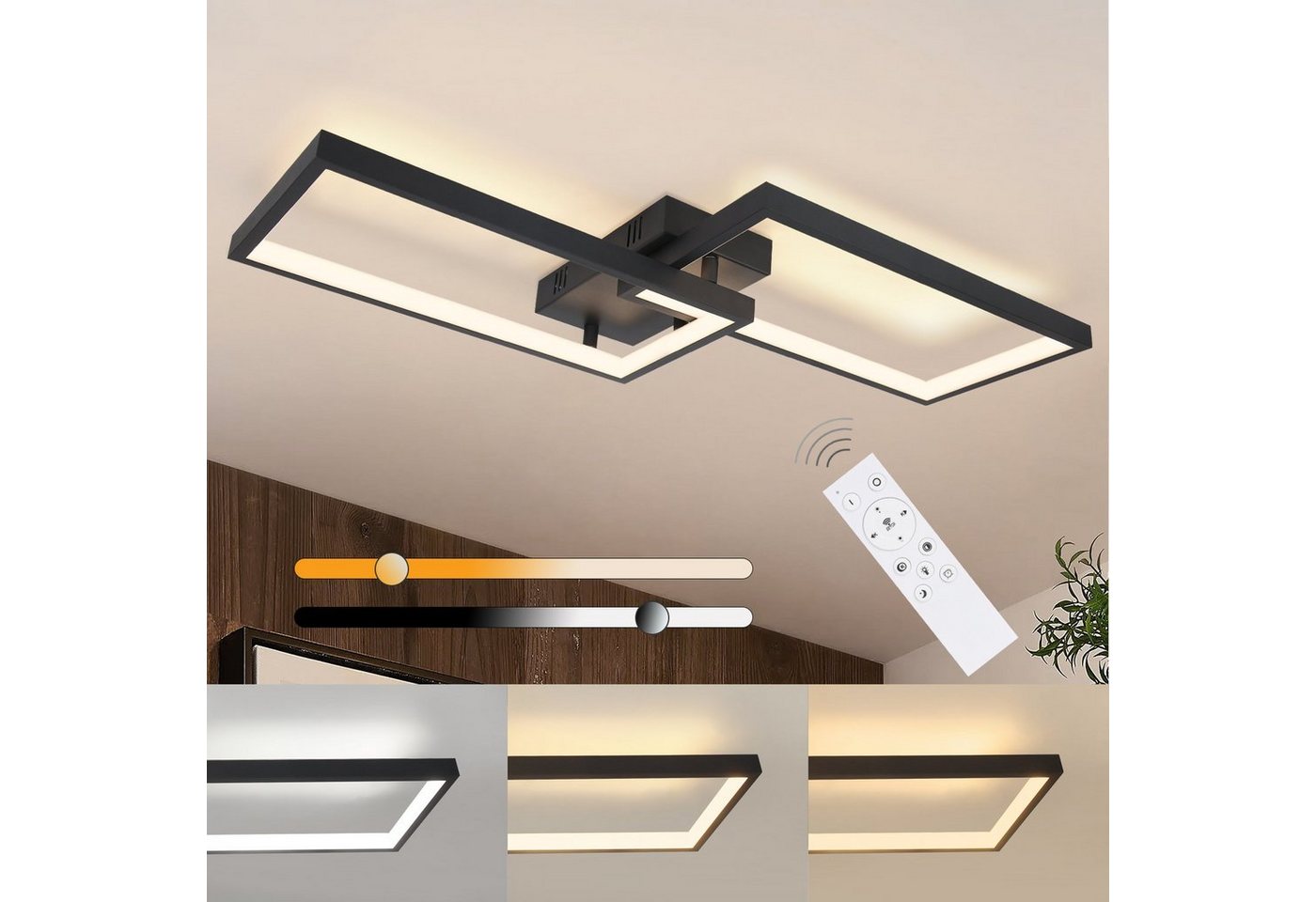 Nettlife LED Deckenleuchte Schwarz Deckenlampe 40W aus Metall Modern, Dimmbar mit Fernbedienung, LED fest integriert, Warmweiß, Neutralweiß, Kaltweiß, für Wohnzimmer Schlafzimmer Küche Esszimmer Arbeitszimmer von Nettlife