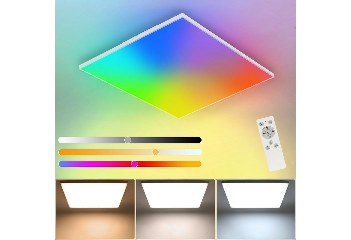 Nettlife LED Panel Deckenleuchte Dimmbar Fernbedienung Deckenlampe Eckig 18W, RGB Farbwechsel, LED fest integriert, Neutralweiß, Kaltweiß, Warmweiß, 30 * 30 * 6.5cm, für Schlafzimmer Badezimmer Küche Wohnzimmer von Nettlife