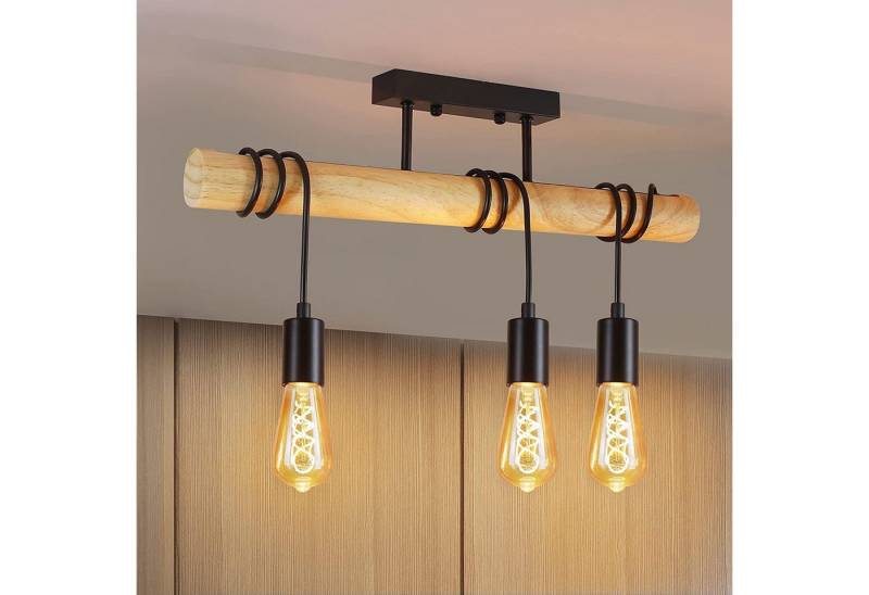 Nettlife Deckenleuchten Holz Wohnzimmer Schwarz mit 3 Flammig Deckenlampe Vintage E27, LED wechselbar, Esstisch Küche Esszimmer von Nettlife