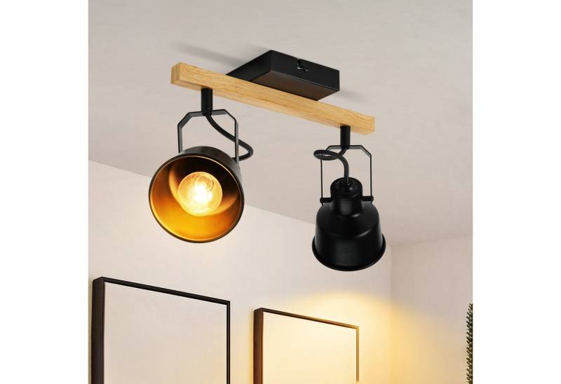 Nettlife Deckenstrahler Vintage Holzmaserung Schwarz/Weiß Schwenkbar 350° 25W E14 Industrial, LED wechselbar, Spotbalken für Wohnzimmer Schlafzimmer Büro von Nettlife