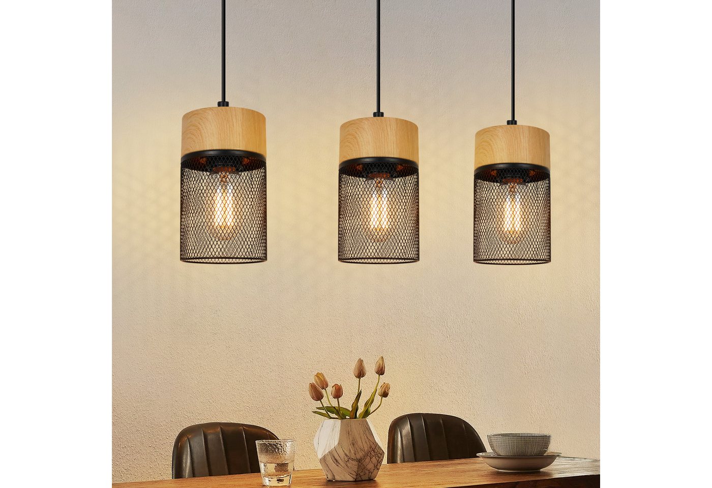 Nettlife Hängeleuchte Vintage Holzmaserung Esstisch Schwarz Industrial E27 25W Pendelleuchte, Höhenverstellbar, LED wechselbar, Esstischlampe für Schlafzimmer Küche Bar Flur Nettlife Hängeleuchte Vintage Holzmaserung Esstisch Schwarz Industrial E27 25W Pendelleuchte, Höhenverstellbar, LED wechselbar, Esstischlampe für Schlafzimmer Küche Bar Flur von Nettlife